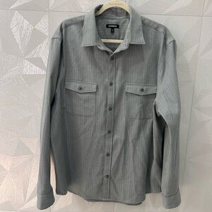 Express Men’s Flannel gray striped long sleeve button down shirt chest pocket XL